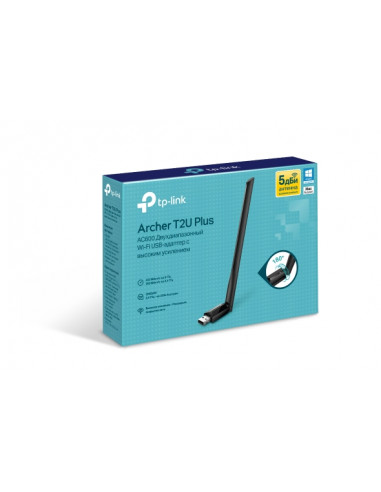 TP-LINK Archer T2U Plus AC600 Wireless Dual Band USB Adapter, 433Mbps on 5GHz + 150Mbps on 2.4GHz, 802.11a/b/g/n/ac, High Gai...