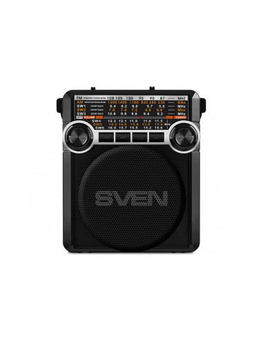 SVEN SRP-355 Black, FM/AM/SW Radio, 3W RMS, 8-band radio receiver, built-in audio files player from USB-fash, microSD and SD ...
