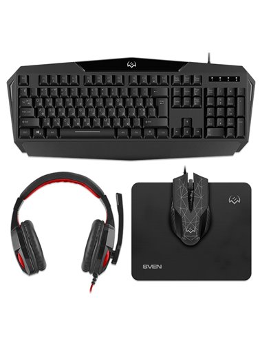 SVEN GS-4300 RGB Gaming Set, Keyboard+Mouse+MousePad+Headset, keys 104 keys, 12 Fn-keys, Backlight (RGB) mouse 7+1(1200-3200 ...