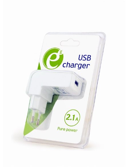 USB Charger Gembird EG-UC2A-02-W, Universal AC USB charging adapter, 5 V / 2.1 A, White