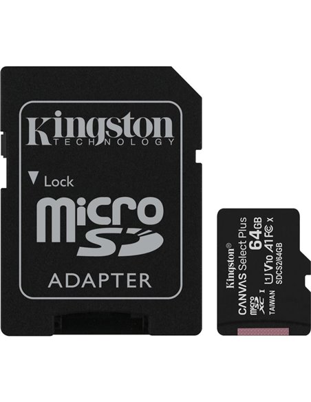 Card de memorie microSD Kingston Canvas Select Plus V10/ 100MBps/ 64GB+ SD adapter