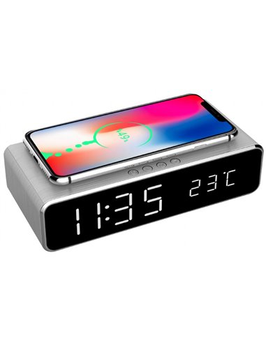 Wireless Charger Gembird GMB DAC-WPC-01-S Digital alarm Clock with Wireless charging function, Silver