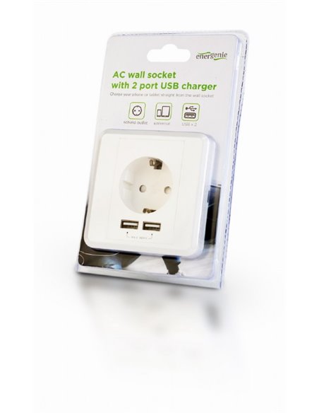 Socket GEMBIRD AC wall socket with 2 port USB charger, 2.4A, USB charger: 2 ports, 5 V DC up to 2.4 A / 12 W (total), AC rat...