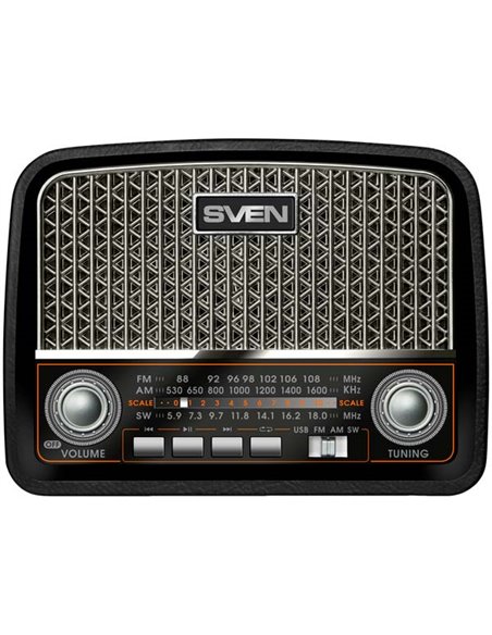 SVEN SRP-555 Black-Silver, FM/AM/SW Radio, 3W RMS, built-in audio files player from USB-fash, microSD and SD card storage dev... SVEN SRP-555 Black-Silver, FM/AM/SW Radio, 3W RMS, built-in audio files player from USB-fash, microSD and SD card storage dev...