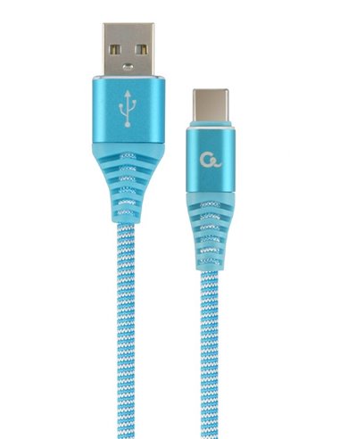 Cable USB2.0/Type-C Premium cotton braided - 2m - Cablexpert CC-USB2B-AMCM-2M-VW, Blue/White, USB 2.0 A-plug to type-C plug, ...