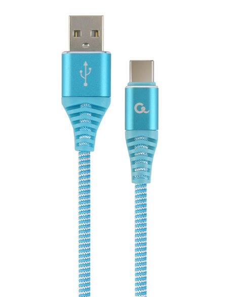 Cable USB2.0/Type-C Premium cotton braided - 2m - Cablexpert CC-USB2B-AMCM-2M-VW, Blue/White, USB 2.0 A-plug to type-C plug, ...