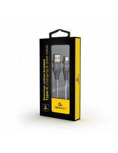 Cable USB2.0/Type-C Premium cotton braided - 2m - Cablexpert CC-USB2B-AMCM-2M-WB2, Spacegrey/White, USB 2.0 A-plug to type-C ... 2