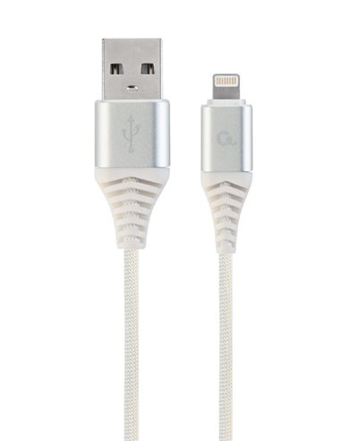 Cable USB2.0/8-pin (Lightning) Premium cotton braided - 2m - Cablexpert CC-USB2B-AMLM-2M-BW2, Silver/White, USB 2.0 A-plug to...