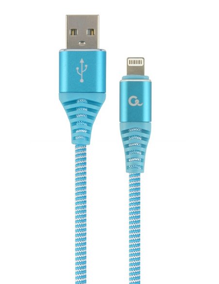 Cable USB2.0/8-pin (Lightning) Premium cotton braided - 2m - Cablexpert CC-USB2B-AMLM-2M-VW, Blue/White, USB 2.0 A-plug to 8-...