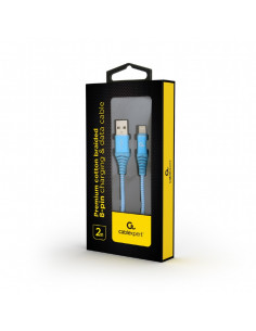 Cable USB2.0/8-pin (Lightning) Premium cotton braided - 2m - Cablexpert CC-USB2B-AMLM-2M-VW, Blue/White, USB 2.0 A-plug to 8-... 2