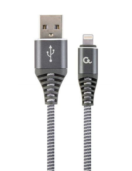 Cable USB2.0/8-pin (Lightning) Premium cotton braided - 2m - Cablexpert CC-USB2B-AMLM-2M-WB2, Spacegrey/White, USB 2.0 A-plug...