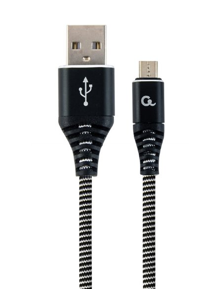 Cable USB2.0/Micro-USB Premium cotton braided - 2m - Cablexpert CC-USB2B-AMmBM-2M-BW, Black/White, USB 2.0 A-plug to Micro-US...