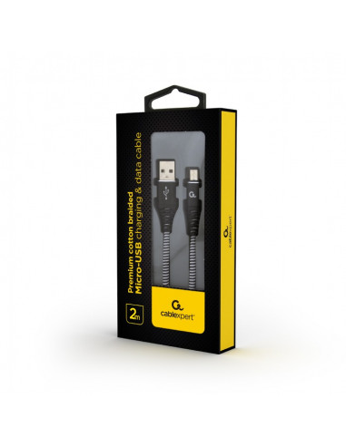 Cable USB2.0/Micro-USB Premium cotton braided - 2m - Cablexpert CC-USB2B-AMmBM-2M-BW, Black/White, USB 2.0 A-plug to Micro-US...