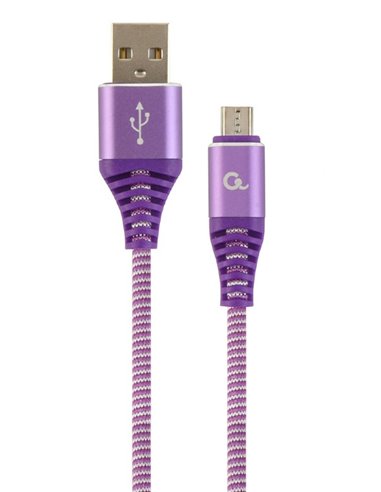 Cable USB2.0/Micro-USB Premium cotton braided - 2m - Cablexpert CC-USB2B-AMmBM-2M-PW, Purple/White, USB 2.0 A-plug to Micro-U...