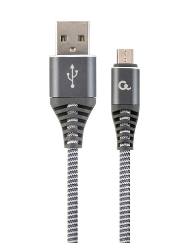 Cable USB2.0/Micro-USB Premium cotton braided - 2m - Cablexpert CC-USB2B-AMmBM-2M-WB2, Spacegrey/White, USB 2.0 A-plug to Mic...