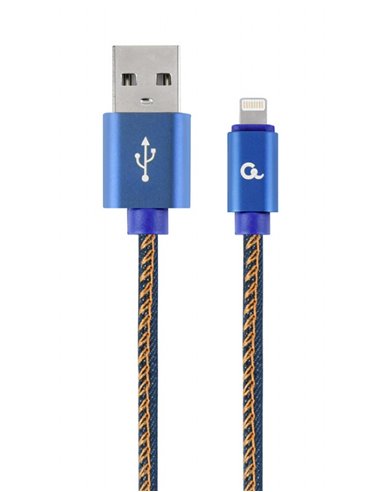 Cable USB2.0/8-pin (Lightning) Premium Jeans - 2m - Cablexpert CC-USB2J-AMLM-2M-BL, Blue, USB 2.0 A-plug to 8-pin plug, blister