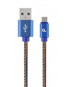 Cable USB2.0/Micro-USB Premium Jeans - 2m - Cablexpert CC-USB2J-AMmBM-2M-BL, Blue, USB 2.0 A-plug to Micro-USB plug, blister