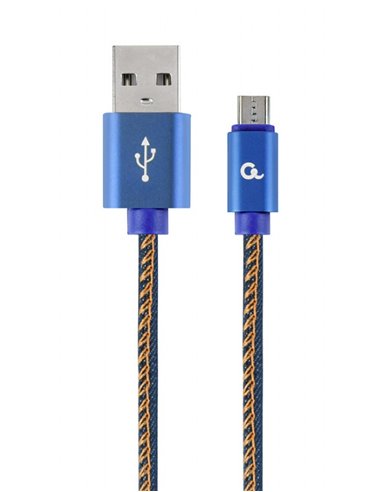 Cable USB2.0/Micro-USB Premium Jeans - 2m - Cablexpert CC-USB2J-AMmBM-2M-BL, Blue, USB 2.0 A-plug to Micro-USB plug, blister