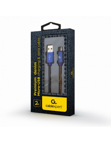 Cable USB2.0/Micro-USB Premium Jeans - 2m - Cablexpert CC-USB2J-AMmBM-2M-BL, Blue, USB 2.0 A-plug to Micro-USB plug, blister