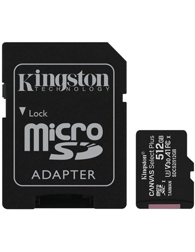 Карта памяти microSD Kingston Canvas Select Plus V30/ 100MBps/ 512GB+ SD adapter