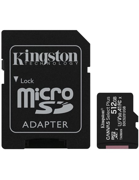 Card de memorie microSD Kingston Canvas Select Plus V30/ 100MBps/ 512GB+ SD adapter