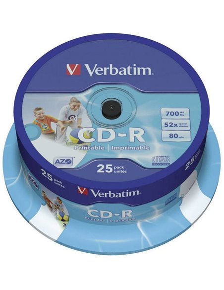 Verbatim DataLifePlus CD-R AZO 700MB 52X WIDE PRINTABLE SURFACE ID BRANDED -Spindle 25pcs.