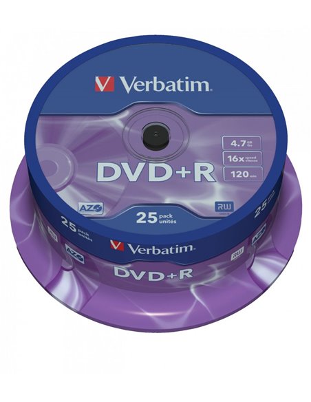 Verbatim DataLifePlus DVD+R AZO 4.7GB 16X MATT SILVER SURFAC - Spindle 25pcs.