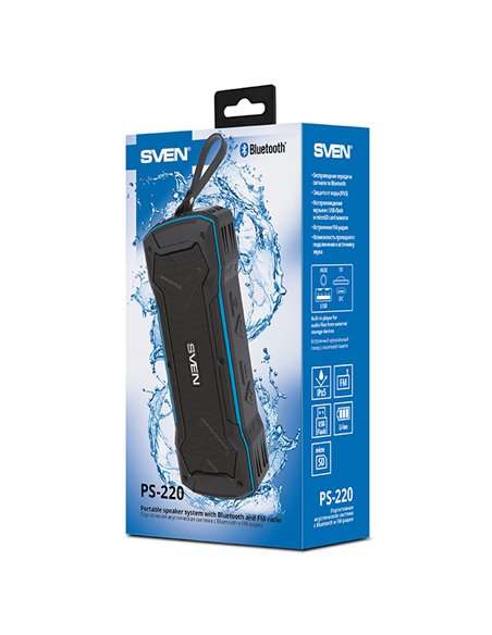 Boxa portabila SVEN PS-220, Black-Blue / 10W / Bluetooth / FM / USB / microSD / 1200mA*h