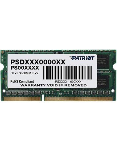 4GB DDR3-1600 SODIMM PATRIOT Signature Line, PC12800, CL11, 1 Rank, Double-sided module, 1.5V