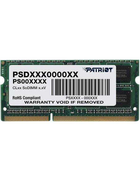 4GB DDR3-1600 SODIMM PATRIOT Signature Line, PC12800, CL11, 1 Rank, Double-sided module, 1.5V