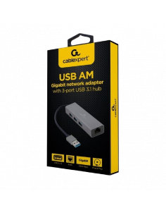 Adaptor Hub Cablexpert A-AMU3-LAN-01, Gri 2