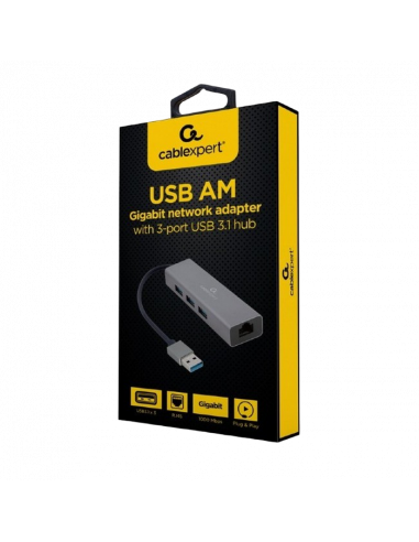 Adaptor Hub Cablexpert A-AMU3-LAN-01, Gri