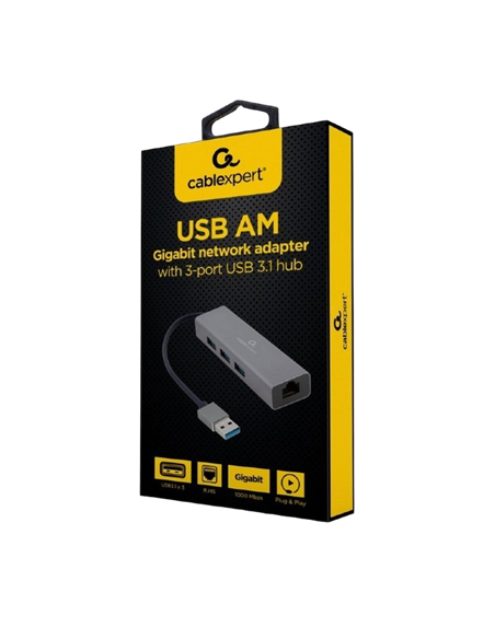 USB-концентратор Cablexpert A-AMU3-LAN-01, Серый