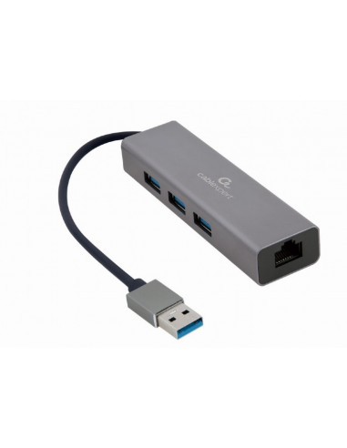 Adaptor Hub Cablexpert A-AMU3-LAN-01, Gri