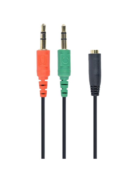 Audio Adaptor Cablexpert CCA-418, 3.5mm 4-pin (F) - 2x3.5mm 3-pin (M), 0,2m, Negru