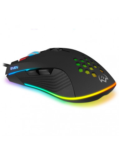SVEN RX-G850 RGB Gaming, Optical Mouse, 500-6400 dpi, 7+1 buttons (scroll wheel), DPI switching modes, USB