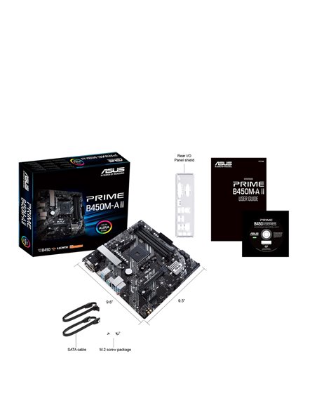 ASUS PRIME B450M-A II, Socket AM4, AMD B450, Dual 4xDDR4-4400, APU AMD graphics, VGA, DVI, HDMI, 1xPCIe X16, 6xSATA3, RAID, 1...