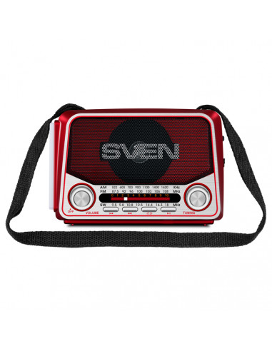 SVEN SRP-525 Red, FM/AM/SW Radio, 3W RMS, 8-band radio receiver, built-in audio files player from USB-fash, microSD and SD ca...