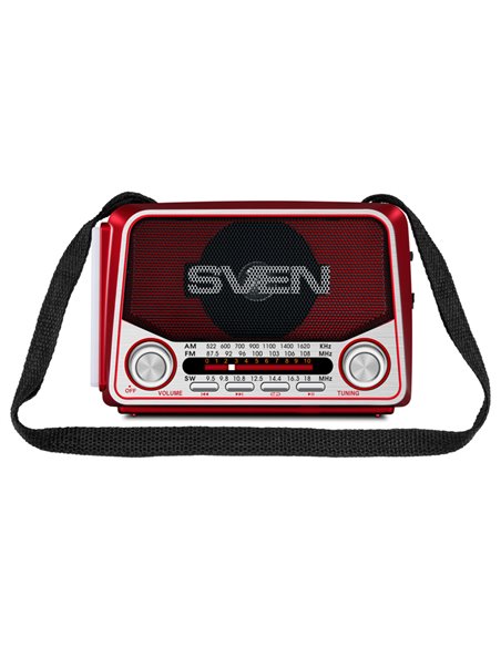 SVEN SRP-525 Red, FM/AM/SW Radio, 3W RMS, 8-band radio receiver, built-in audio files player from USB-fash, microSD and SD ca...