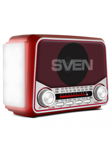 SVEN SRP-525 Red, FM/AM/SW Radio, 3W RMS, 8-band radio receiver, built-in audio files player from USB-fash, microSD and SD ca...