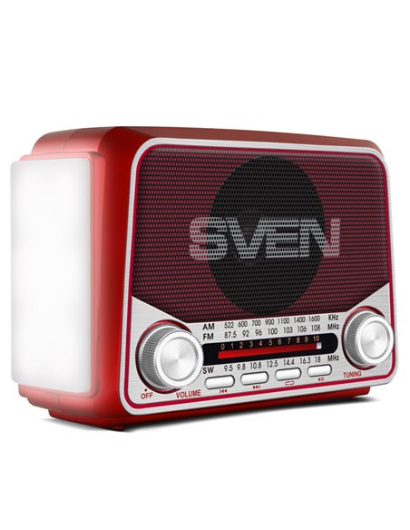 SVEN SRP-525 Red, FM/AM/SW Radio, 3W RMS, 8-band radio receiver, built-in audio files player from USB-fash, microSD and SD ca...
