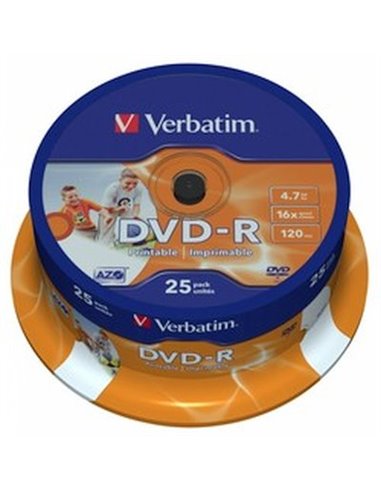 Verbatim DataLifePlus DVD-R AZO 4.7GB 16X WIDE PRINTABLE SURFAC - Spindle 25pcs.