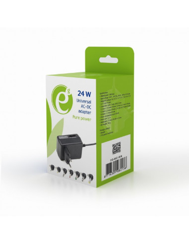 AC-DC adapter Gembird EG-MC-009, 24 W, Universal AC powered DC adapter with manual voltage selection, 7 DC power connectors