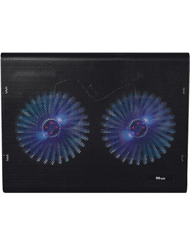 Trust Azul, Notebook Cooling Pad up to 17.3”, 2x125 mm silent cooling fans illuminated by 4 blue LED lights, Black