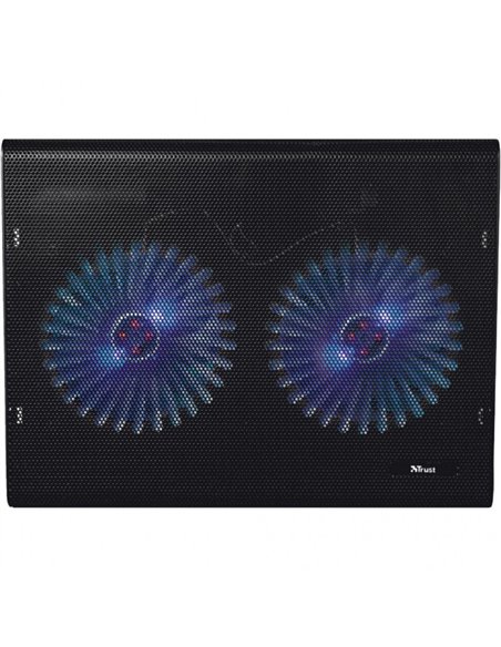 Trust Azul, Notebook Cooling Pad up to 17.3”, 2x125 mm silent cooling fans illuminated by 4 blue LED lights, Black