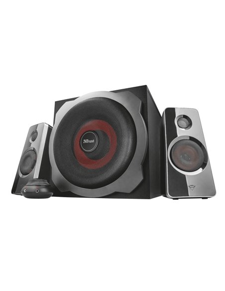 Trust Gaming GXT 38 Tytan 2.1 Ultimate Bass Speaker Set, Wooden subwoofer for rich and powerful sound, 120w - Black