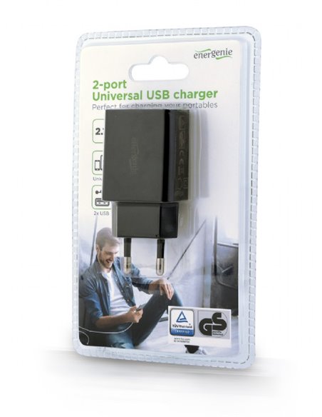 USB Charger Gembird EG-U2C2A-03-BK, 2-port universal USB charger, 2.1 A, Black