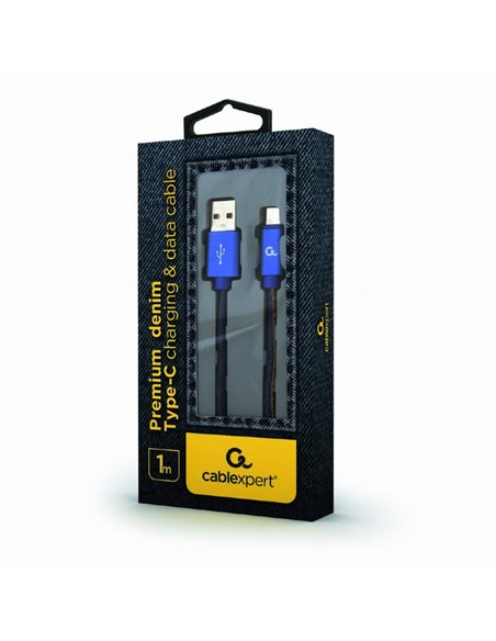 Cable Type-C 1m - CC-USB2J-AMCM-1M-BL, Premium jeans (denim) Type-C USB cable with metal connectors, 1 m, Blue