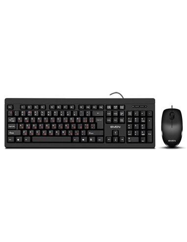 SVEN KB-S320C, Keyboard 104 keys + Mouse (Optical 800 dpi, 3+1 (scroll wheel)), Waterproof design, 1.5m, USB, Black, Rus/Ukr/Eng