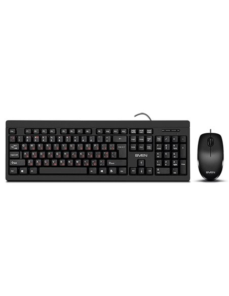 SVEN KB-S320C, Keyboard 104 keys + Mouse (Optical 800 dpi, 3+1 (scroll wheel)), Waterproof design, 1.5m, USB, Black, Rus/Ukr/Eng